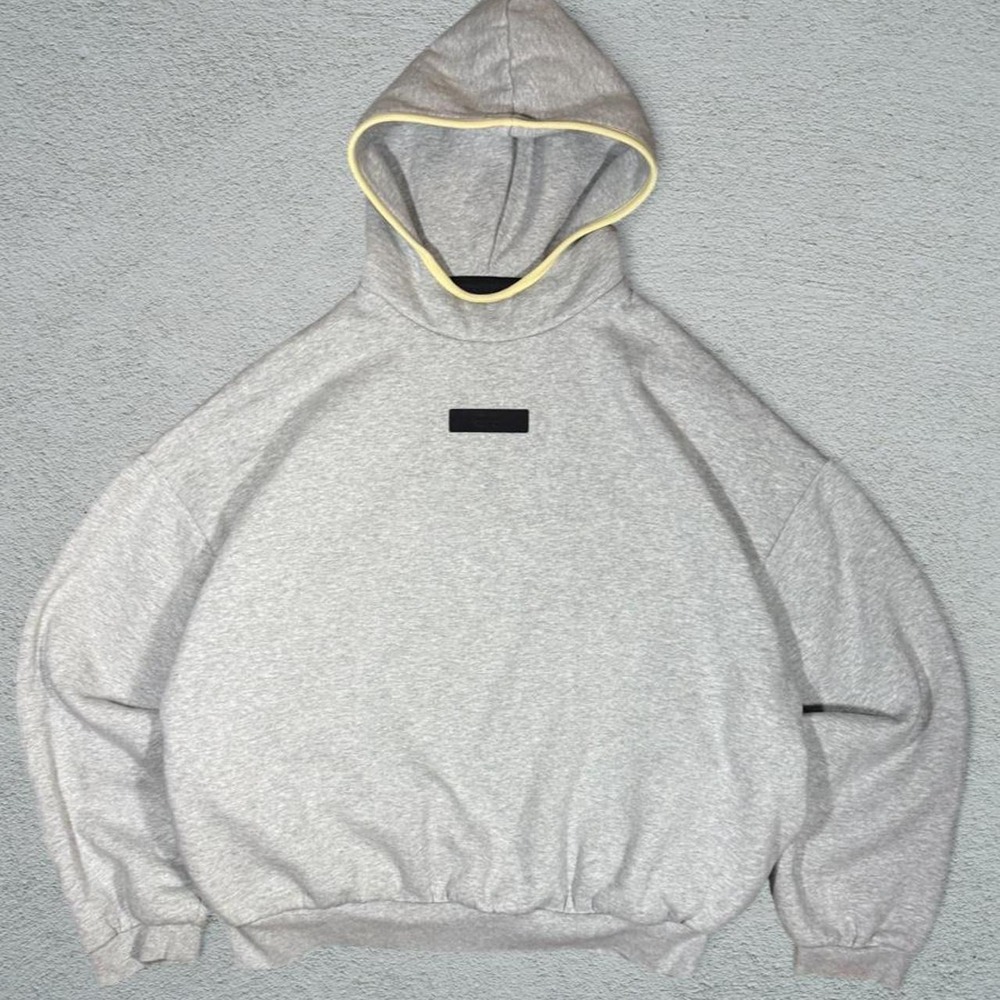 Fear of God Essentials Gray Hoodie Yellow Trim Oversized Mens Medium